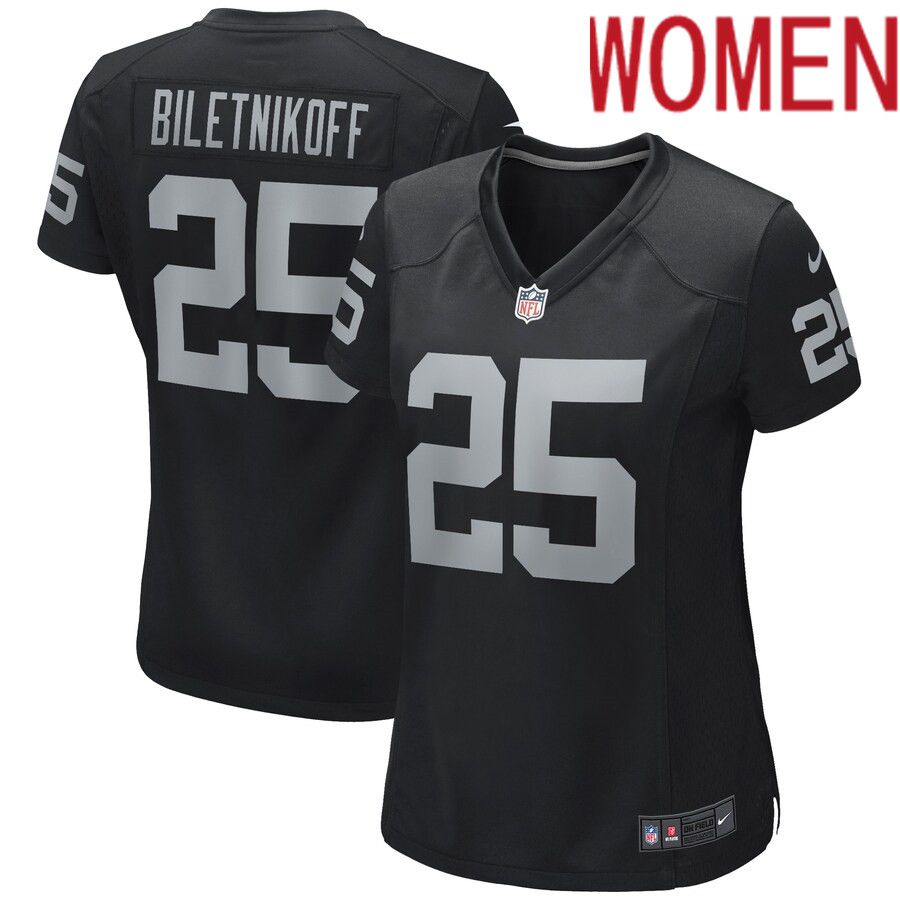 Women Las Vegas Raiders #25 Fred Biletnikoff Nike Black Game Retired Player NFL Jersey->women nfl jersey->Women Jersey